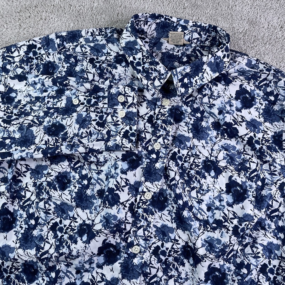 Duluth Trading Top Womens XL Blue Floral Wrinklefighter Tunic Long Sleeve Shirt